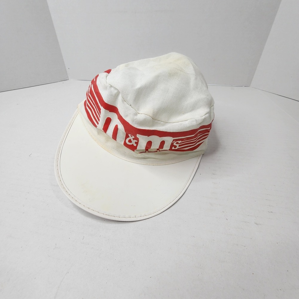 Vintage 80s 1988 M&M'S Men's Women's Painters Hat White Red Stripes Unisex